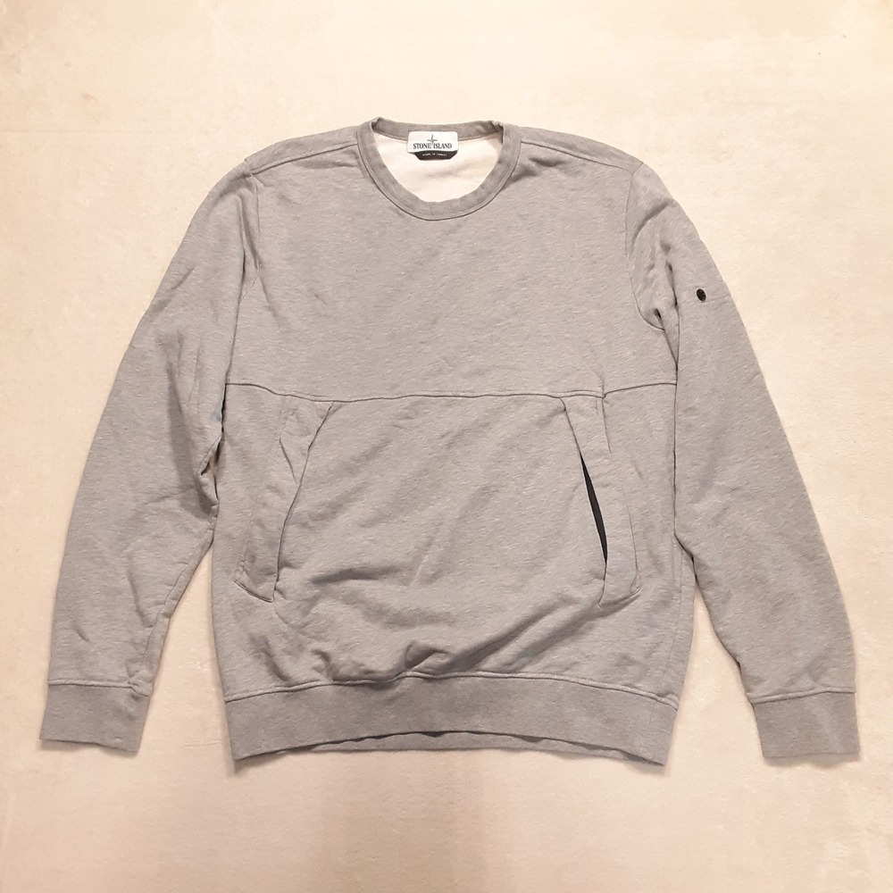 Stone Island Mens Side Pocket Crewneck Sweatshirt XL Melange Gray Zipper Terry